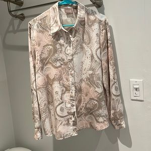 Chico’s  top size 2/l pink paisley button down